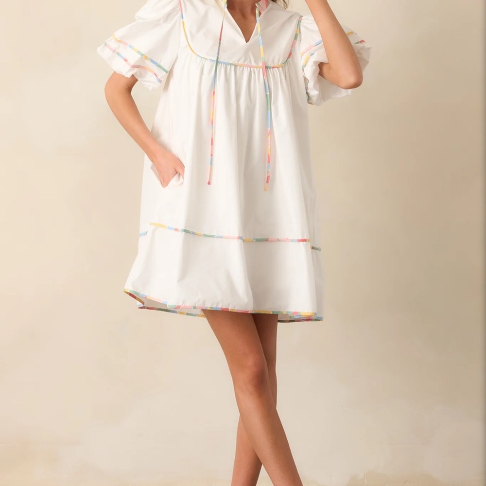 Red Dress Boutique White Dress with Multicolor Stripes